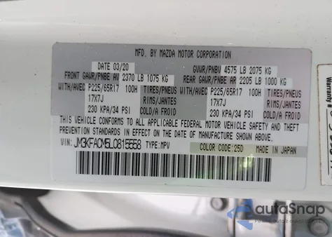 2020 Mazda Cx-5 Touring z USA, uszkodzony, nr VIN JM3KFACM5L0815558